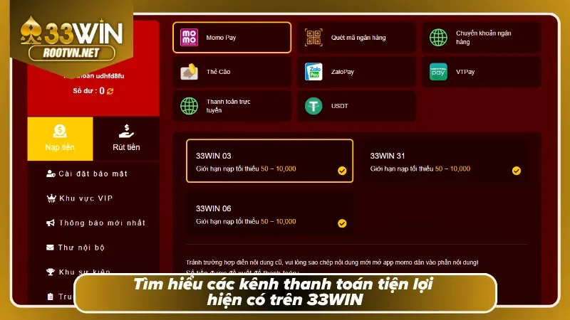 Khám phá các kênh nạp tiền 33WIN tiện lợi 